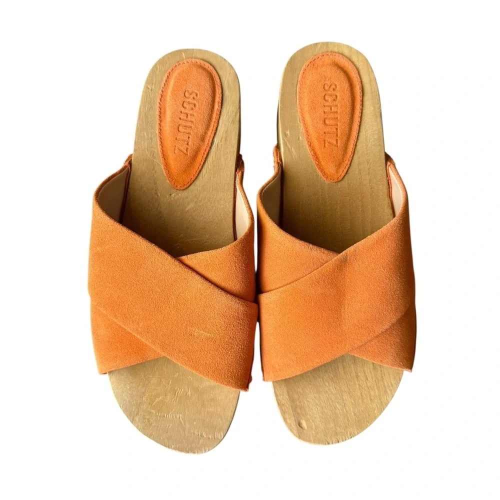 SCHUTZ Jett Suede Clogs sandals in Bright Tangerine size 8.5 - Picture 6 of 10